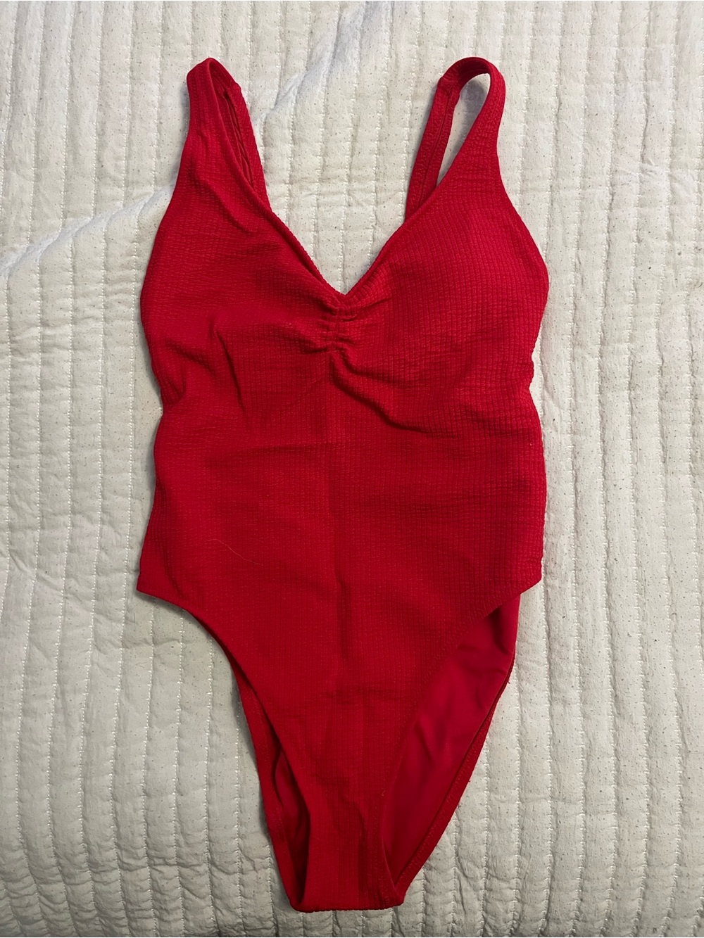 Classic Red Ribbed One-Piece Swimsuit
